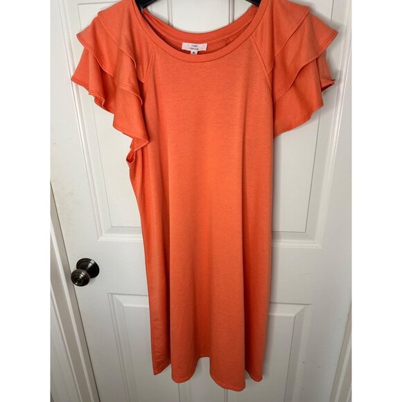 Como Vintage Womens XL Orange Ruffle Sleeve Dress Casual Lightweight Comfortable - Picture 3 of 5